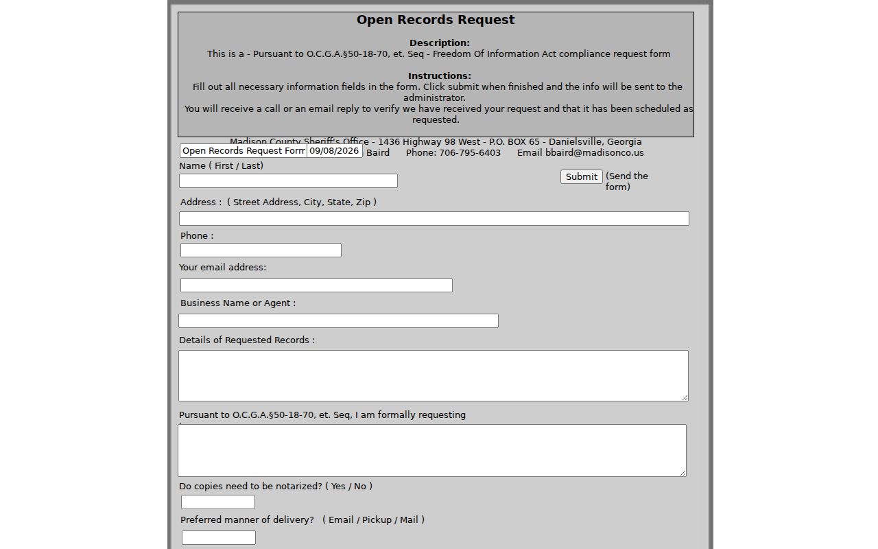 Madison County most wanted related sheriff open records form